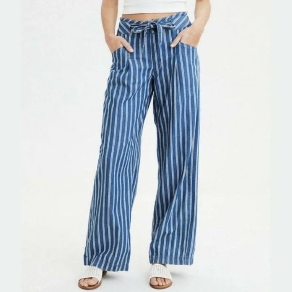 AEO Striped Wide Leg Pants With Self Tie Belt 10S